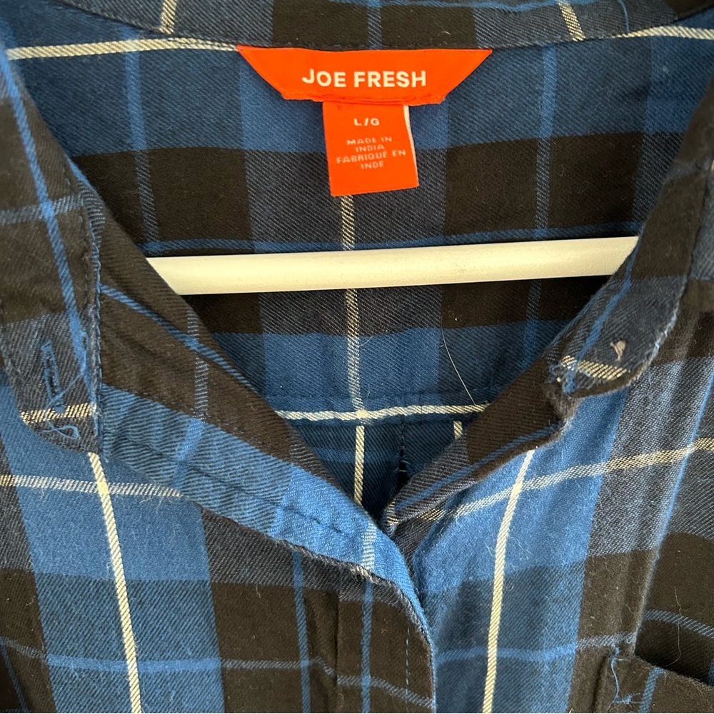 Joe Fresh Vintage Plaid Flannel Shirt Dress Blue and Black Tartan Women’s Large - Picture 5 of 6